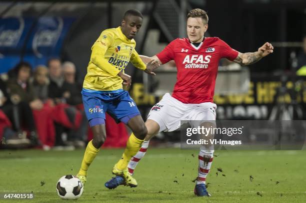 Jamiro Monteiro of SC Cambuur Leeuwarden, Mattias Johansson of AZ Alkmaarduring the Dutch Cup semi final match between AZ Alkmaar and sc Cambuur...