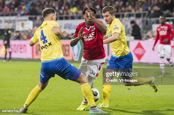 Matthew Steenvoorden of SC Cambuur Leeuwarden, Levi Garcia of AZ Alkmaar, Jordy van Deelen of SC Cambuur Leeuwardenduring the Dutch Cup semi final...