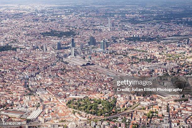 aerial of the city of milan, italy. - milan aerial stock pictures, royalty-free photos & images