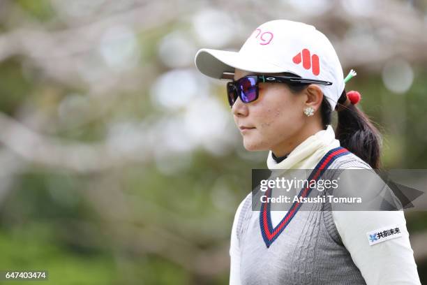 Ayako Uehara of Japan looks on during the second round of the Daikin Orchid Ladies Golf Tournament at the Ryukyu Golf Club on March 3, 2017 in Nanjo,...