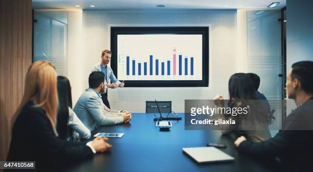 high-tech meeting. - meeting room screen stock pictures, royalty-free photos & images
