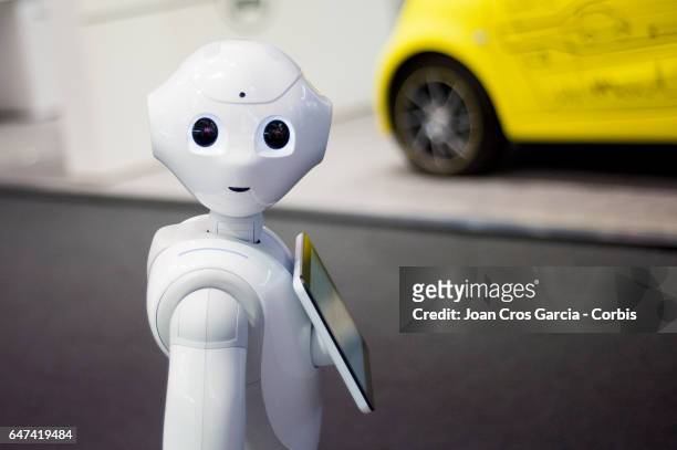 Pepper, the robot from SoftBank and Aldebaran ,during the Mobile World Congress, on March 2, 2017 in Barcelona, Spain.