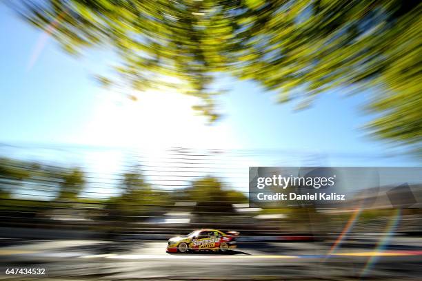 Chaz Mostert drives the Supercheap Auto Racing Ford Falcon FGX during the Clipsal 500, which is part of the Supercars Championship at Adelaide Street...