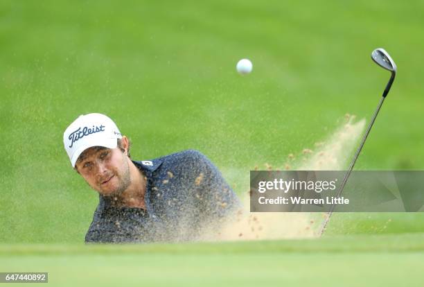 Peter Uihlein of The United States plays out of the greenside bunker during Day Two of The Tshwane Open at Pretoria Country Club on March 3, 2017 in...