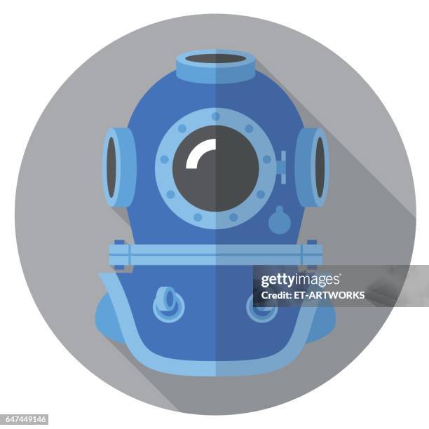retro helmet flat icon - diving helmet stock illustrations