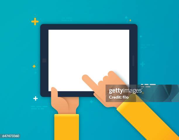 using a mobile device - holding tablet computer stock illustrations