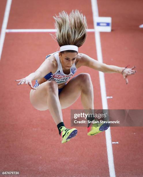 Paraskevi Papahristou of Greece competes in the Women's Triple Jump qualification on day one of the 2017 European Athletics Indoor Championships at...