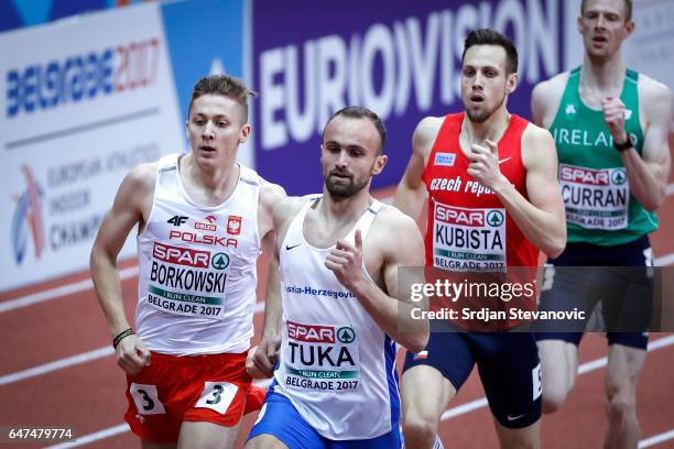 Amel Tuka of Bosnia and Herzegovina competes in the Men's 800 metres heats on day one of the 2017 European Athletics Indoor Championships at the...