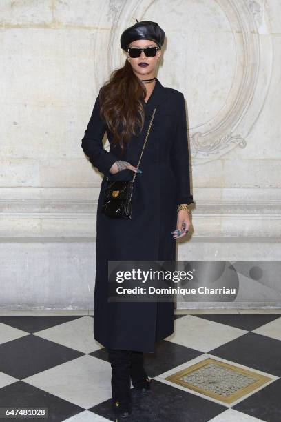 Rihanna attends the Christian Dior show as part of the Paris Fashion Week Womenswear Fall/Winter 2017/2018 on March 3, 2017 in Paris, France.