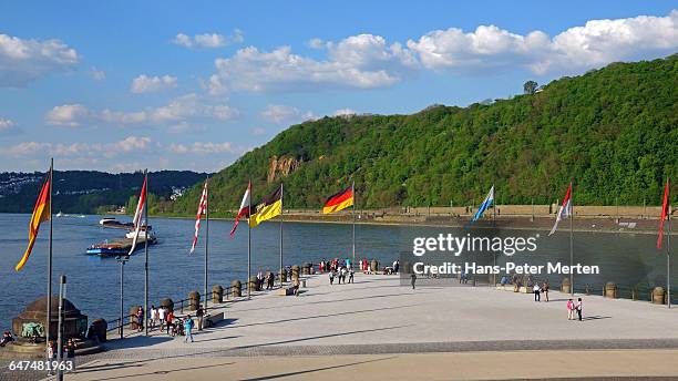 koblenz, deutsches eck, rivers moselle and rhine - koblenz stock-fotos und bilder