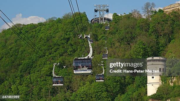 koblenz, cable car, fortress ehrenbreitstein - ehrenbreitstein fortress stock pictures, royalty-free photos & images