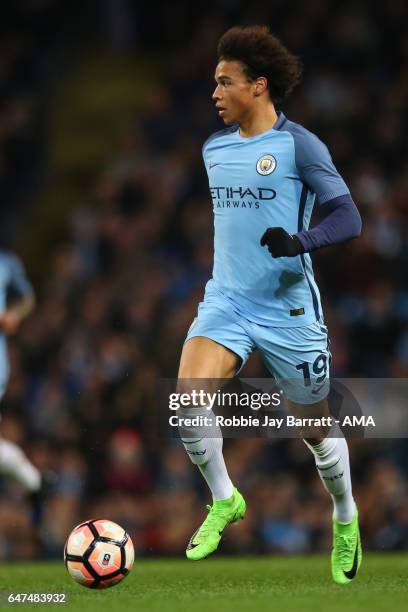 Leroy Sane of Manchester City during The Emirates FA Cup Fifth Round Replay between Manchester City and Huddersfield Town at the Etihad Stadium on...