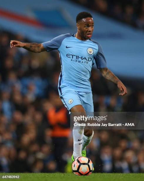 Raheem Sterling of Manchester City during The Emirates FA Cup Fifth Round Replay between Manchester City and Huddersfield Town at the Etihad Stadium...