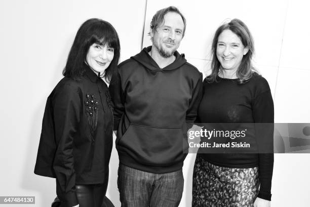 RoseLee Goldberg, Sterling Ruby and Melissa Lazarov attend Gagosian Opening Reception for Sterling Ruby at Gagosian Gallery on March 1, 2017 in New...