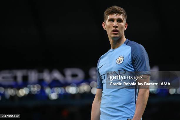 John Stones of Manchester City during The Emirates FA Cup Fifth Round Replay between Manchester City and Huddersfield Town at the Etihad Stadium on...