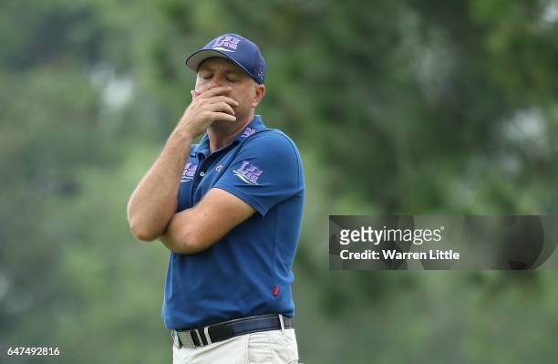 Graeme Storm of England reacts on the sixth green during the second round of the Tshwane Open at Pretoria Country Club on March 3, 2017 in Pretoria,...