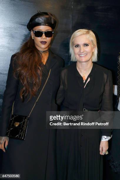 Rihanna and Stylist Maria Grazia Chiuri pose backstage after the Christian Dior show as part of the Paris Fashion Week Womenswear Fall/Winter...