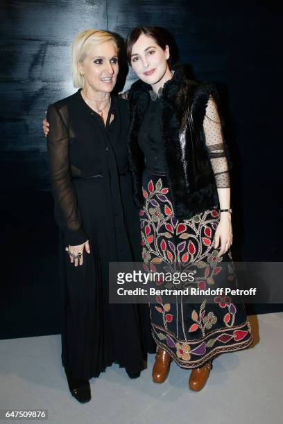 Stylist Maria Grazia Chiuri and Amira Casar pose backstage after the Christian Dior show as part of the Paris Fashion Week Womenswear Fall/Winter...