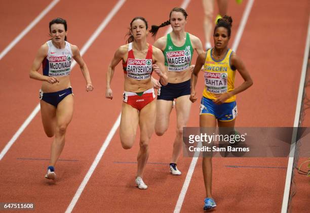 Belgrade , Serbia - 3 March 2017; Ciara Mageean, second from left, of Ireland on her way to finishing fourth in her Women's 1500m Heat, behind, from...