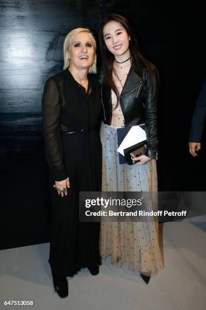 Stylist Maria Grazia Chiuri and Liu Yifei pose backstage after the Christian Dior show as part of the Paris Fashion Week Womenswear Fall/Winter...