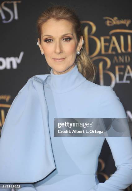 Singer Celine Dion arrives for the Premiere Of Disney's "Beauty And The Beast" held at El Capitan Theatre on March 2, 2017 in Los Angeles, California.