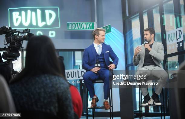 Actors Freddie Stroma and Josh Bowman attend Build Series to discuss 'Time After Time' at Build Studio on March 3, 2017 in New York City.