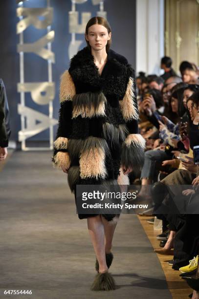 Model walks the runway during the Each x Other show as part of Paris Fashion Week Womenswear Fall/Winter 2017/2018 on March 3, 2017 in Paris, France.