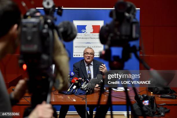 French Republic prosecutor of Nantes Pierre Senne gestures as he gives a press conference focused on the investigations relative to the missing of...