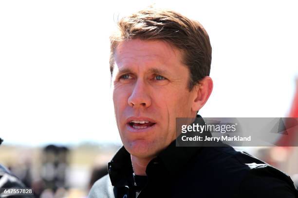 Former NASCAR driver Carl Edwards looks on during practice for the Monster Energy NASCAR Cup Series Folds of Honor QuickTrip 500 at Atlanta Motor...