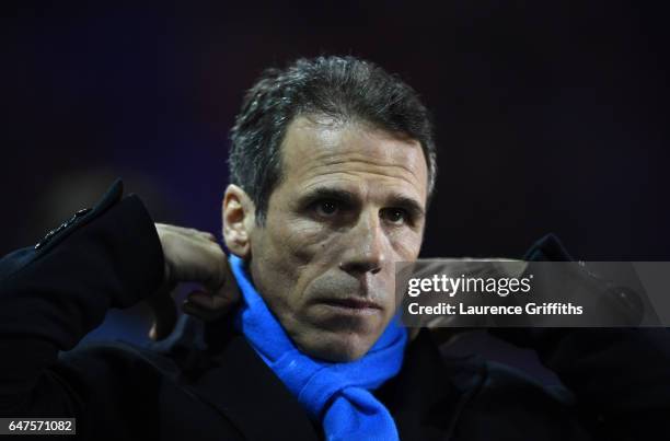 Gianfranco Zola of Birmingham City looks on during the Sky Bet Championship match between Birmingham City and Leeds United at St Andrews on March 3,...