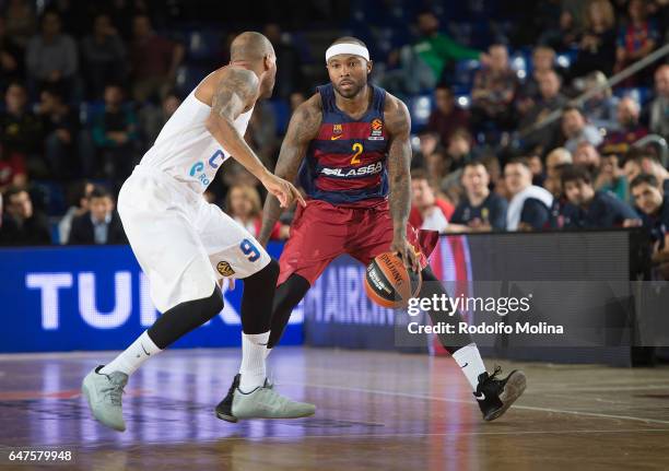 Tyrese Rice, #2 of FC Barcelona Lassa in action during the 2016/2017 Turkish Airlines EuroLeague Regular Season Round 24 game between FC Barcelona...