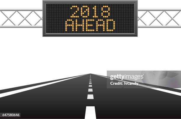 illustrazioni stock, clip art, cartoni animati e icone di tendenza di capodanno 2018 in anticipo - segnale di direzione obbligatoria