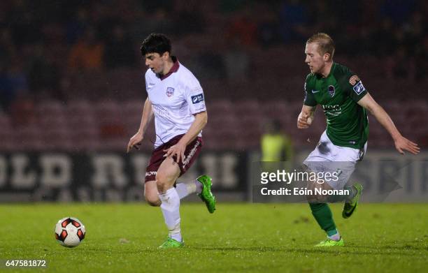 Cork , Ireland - 3 March 2017; Kevin Devaney of Galway United in action against Stephen Dooley of Cork City during the SSE Airtricity League Premier...