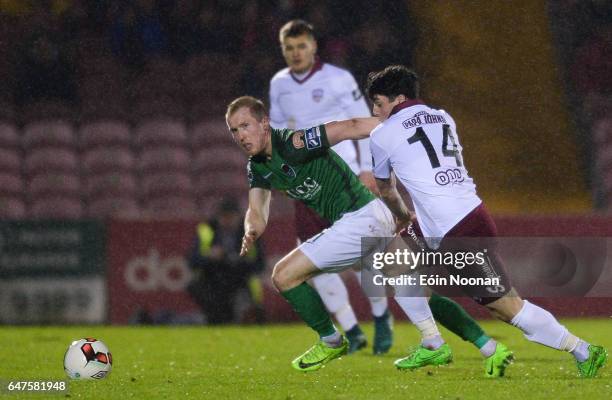 Cork , Ireland - 3 March 2017; Stephen Dooley of Cork City in action against Kevin Devaney of Galway United during the SSE Airtricity League Premier...