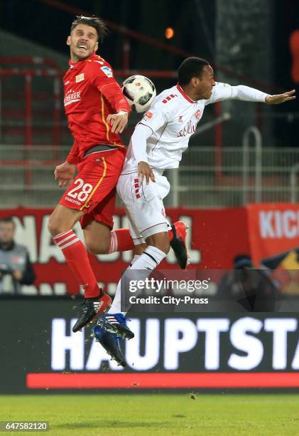 Christopher Trimmel of 1 FC. Union Berlin and Junior Diaz of the Wuerzburger Kickers during the game between dem 1 FC Union Berlin and the FC...