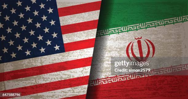 usa and iran flag with grunge texture background - middle eastern culture stock illustrations