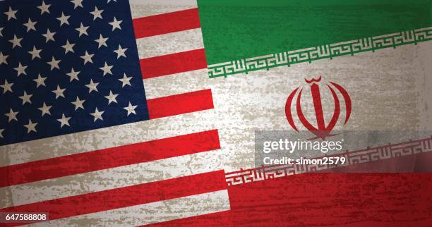 usa and iran flag with grunge texture background - iran stock illustrations