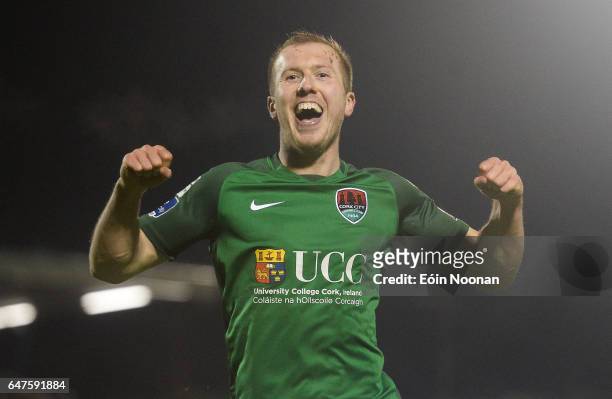 Cork , Ireland - 3 March 2017; Stephen Dooley of Cork City celebrates after scoring his side's third goal during the SSE Airtricity League Premier...