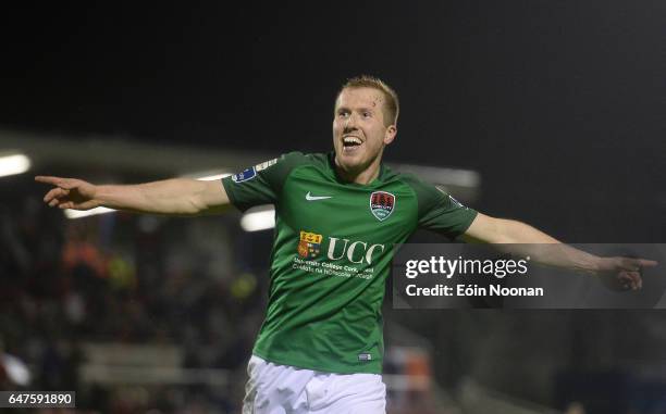 Cork , Ireland - 3 March 2017; Stephen Dooley of Cork City celebrates after scoring his side's third goal during the SSE Airtricity League Premier...