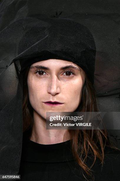 Model walks the runway during the Ann Demeulemeester Ready to Wear fashion show as part of the Paris Fashion Week Womenswear Fall/Winter 2017/2018 on...