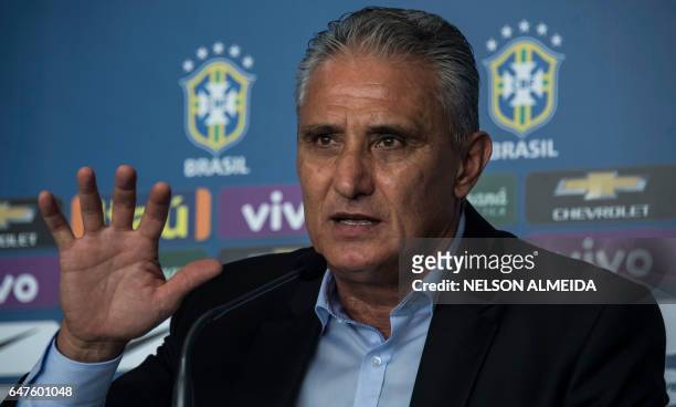 Brazil's football team coach Adenor Leonardo Bacchi, "Tite", announces the list of players for the upcoming qualifiers for the Russia World Cup 2018...