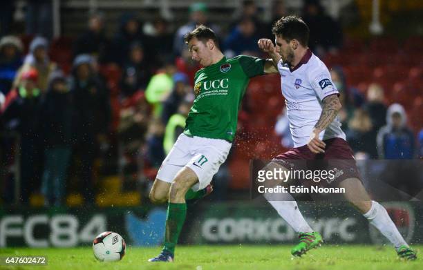 Cork , Ireland - 3 March 2017; Connor Ellis of Cork City scores his side's fourth goal despite the efforts of Stephen Folan of Galway United during...