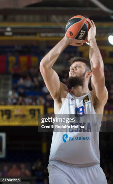 Joel Freeland, #19 of CSKA Moscow in action during the 2016/2017 Turkish Airlines EuroLeague Regular Season Round 24 game between FC Barcelona Lassa...