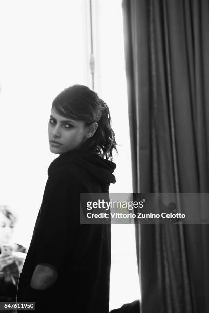 Model Alisar Ailabouni poses backstage prior to the Zuhair Murad show at Hotel de Ville as part of the Paris Fashion Week Womenswear Fall/Winter...
