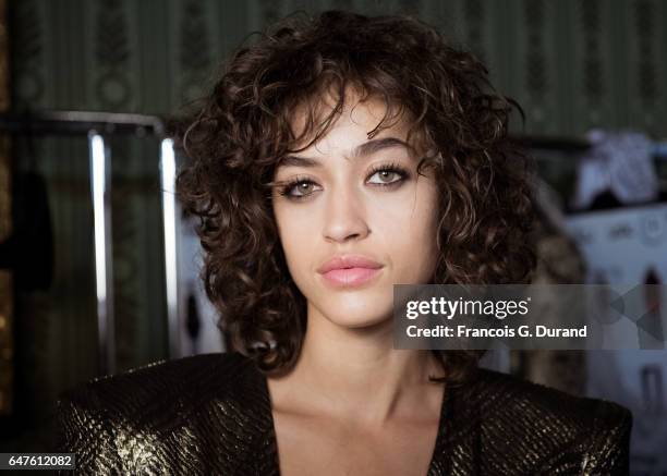 Model Alanna Arrington poses backstage before the Redemption show as part of the Paris Fashion Week Womenswear Fall/Winter 2017/2018 on March 3, 2017...