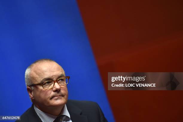 Nantes' French Republic prosecutor Pierre Senne gives a press conference on the investigations relative to the missing of the four members of the...