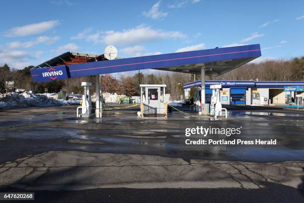 The roof of an Irving gas station on Route 1 in Falmouth collapsed Sunday afternoon. Gaf-tek, a petroleum services company, is working on the scene...