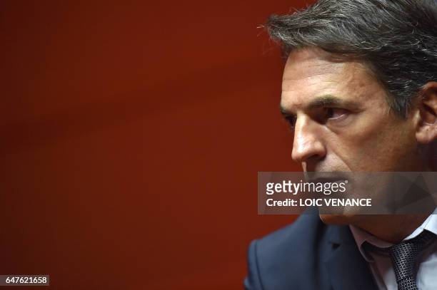 Rennes' police's superintendent Gilles Soulie speaks during a press conference with Nantes' prosecutor on the investigations relative to the missing...