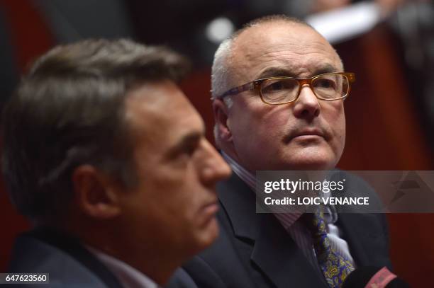 Nantes' French Republic prosecutor Pierre Senne and Rennes' police's superintendent Gilles Soulie give a press conference on the investigations...