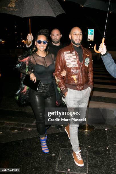 Singer Alicia Keys and her husband Swizz Beatz arrive at 'LAPEROUSE' restaurant on March 3, 2017 in Paris, France.